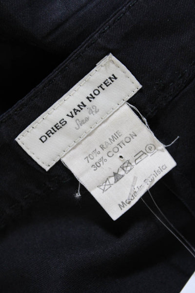 Dries Van Noten Womens Mid Rise Straight Leg Pants Navy Cotton Ramie Size EU 42