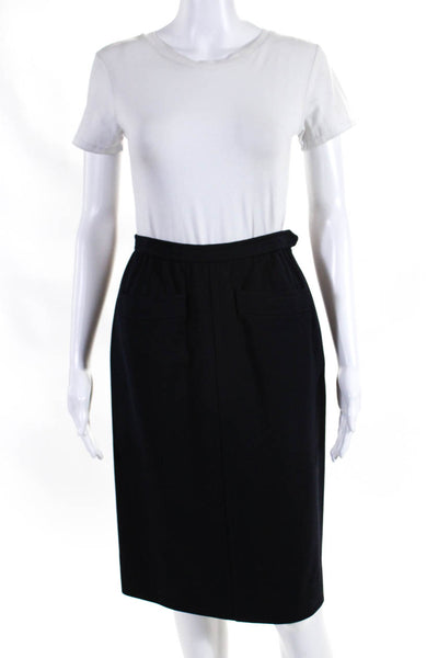 Saint Laurent Womens Vintage Midi Length Twill Pencil Skirt Navy Size FR 38