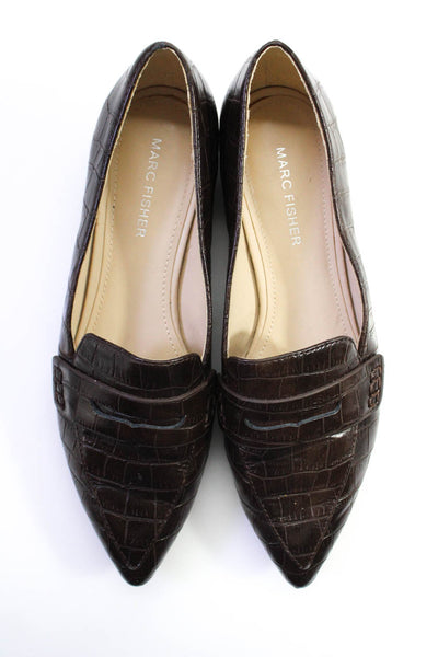 Marc Fisher Womens Feud Embossed Leather Point Toe Loafers Brown Size 7.5