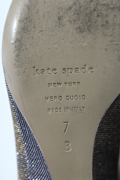 Kate Spade Womens Metallic Peep Toe Slip On Wedge Pumps Silver Size 7
