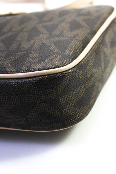 Michael Kors Women's Zip Closure Monogram Crossbody Handbag Brown Size S