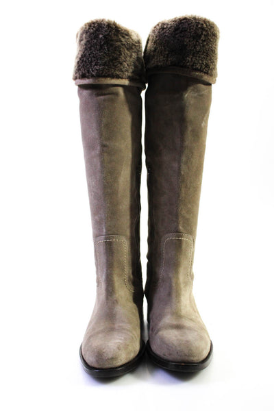 Pertini Womens Suede Cuffed Buckle Knee High Boots Gray Size 6.5