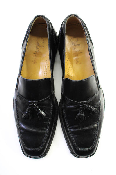 Cole Haan Mens Leather Tassel Front Slide On Dress Loafers Black Size 9.5 Medium