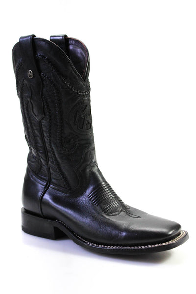 Montana Mens Leather Pull On Mid Calf Cowboy Boots Black Size 7 EE