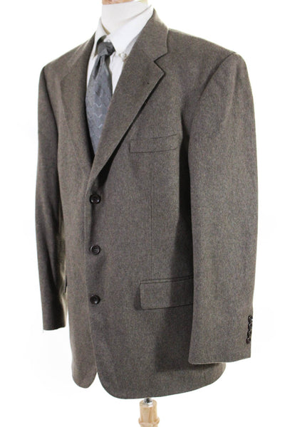Oscar de la Renta Mens Wool No Vent Three Button Blazer Jacket Brown Size 44 R