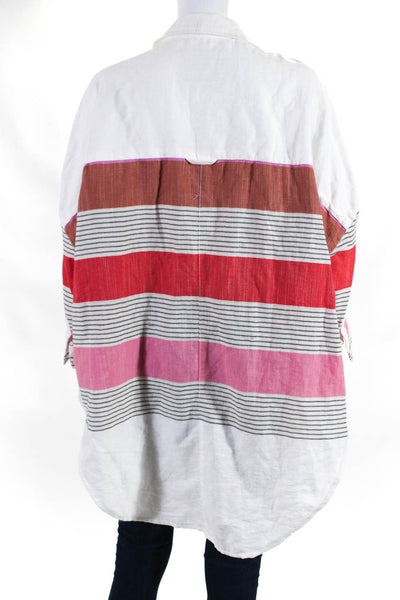 Holding Horses Womens Button Front Collared Striped Shirt White Multi Size M/L