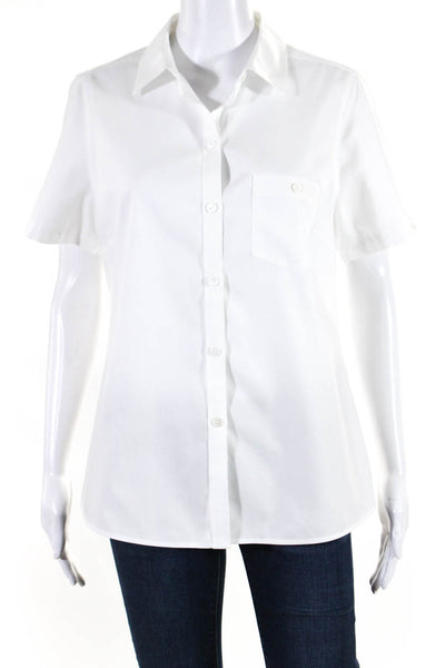 Foxcroft Womens Button Front Short Sleeve Collared Heritage Shirt White Size 8