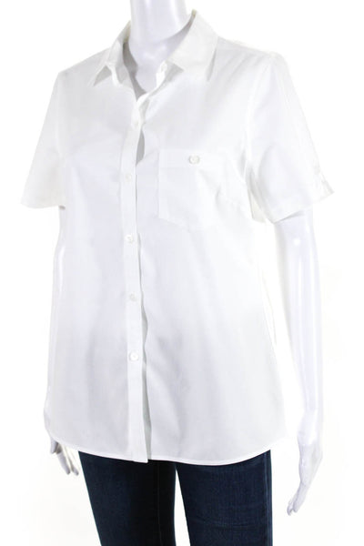 Foxcroft Womens Button Front Short Sleeve Collared Heritage Shirt White Size 8