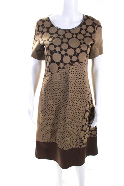 Save The Queen Womens Short Sleeve Scoop Neck Printed Knit Dress Brown Small