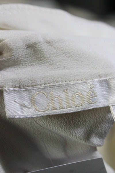 Chloe Womens Dusty White Silk Collar Long Sleeve Button Down Blouse Top Size 38