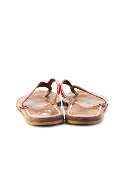 Kjaques St. Tropez Womens Orange Brown Flat Flip Flops Sandals Shoes Size 9