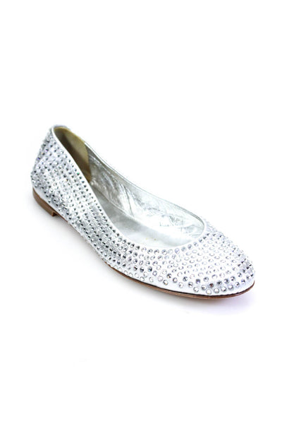 Giuseppe Zanotti Design Women's Round Toe Rhinestone Ballet Shoe Silver Size 8