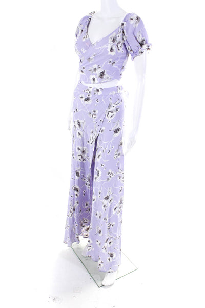 Flynn Skye Women's V-Neck Short Sleeves Crop Top Two Piece Set Floral Size S