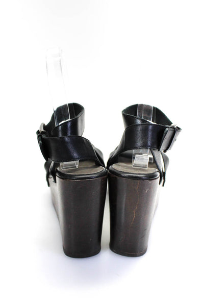 Joie Womens Wedge Heel Platform Ankle Strap Sandals Black Leather Size 36