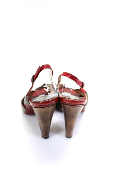 Costume National Womens Cone Heel Slingback Sandals Gray Red Leather Size 39.5