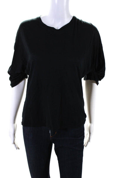 Prada Womens Cotton Shoulder Cutout 3/4 Short Sleeve Basic Blouse Black Size L