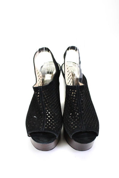 Coach Womens Suede Perforated Platform Chasity Slingbacks Wedges Black Size 7.5