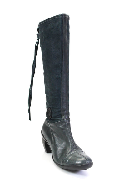 Pataugas Womens Side Zip Block Heel Knee High Boots Navy Blue Suede Size 37