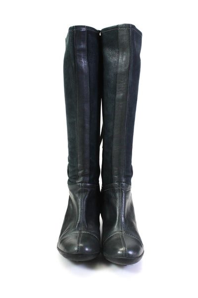 Pataugas Womens Side Zip Block Heel Knee High Boots Navy Blue Suede Size 37