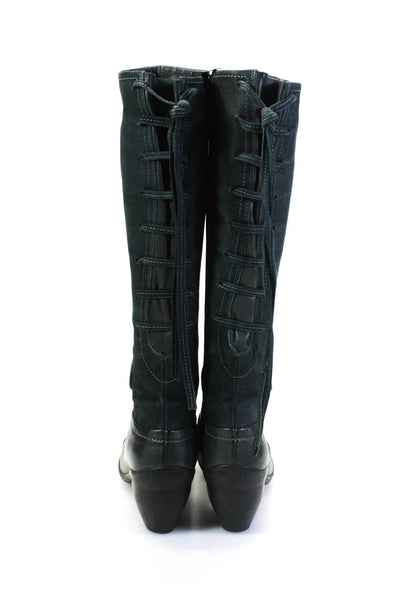 Pataugas Womens Side Zip Block Heel Knee High Boots Navy Blue Suede Size 37