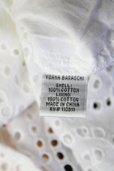 Yoana Baraschi Womens Embroidered Eyelet Sleeveless Button Up Blouse White Small