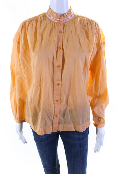Sundry Womens Long Sleeve Frill Neck Button Up Top Blouse Orange Size 1