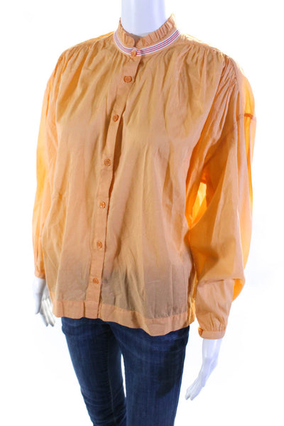 Sundry Womens Long Sleeve Frill Neck Button Up Top Blouse Orange Size 1