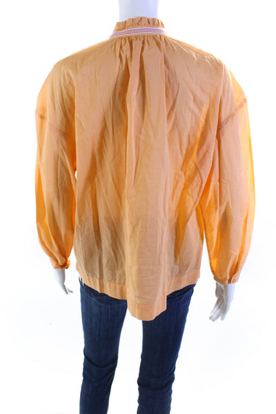 Sundry Womens Long Sleeve Frill Neck Button Up Top Blouse Orange Size 1