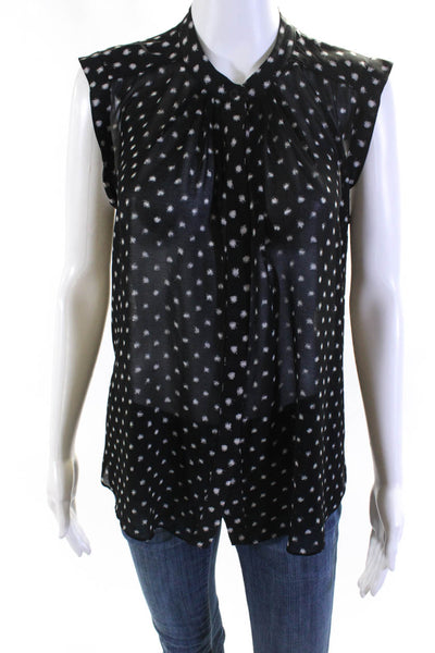 Rebecca Taylor Womens Spotted Sleeveless Button Up Top Blouse Black Size 6