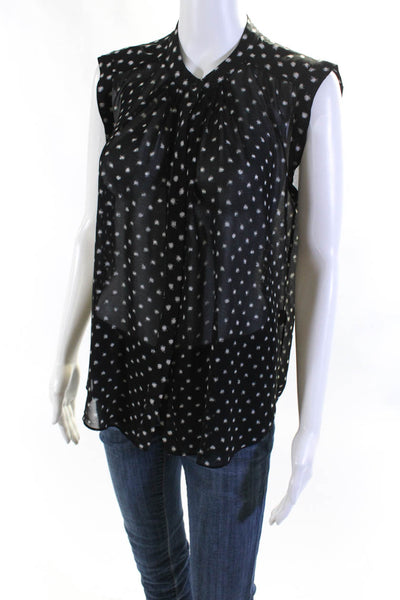 Rebecca Taylor Womens Spotted Sleeveless Button Up Top Blouse Black Size 6