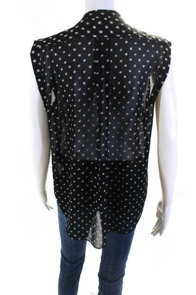 Rebecca Taylor Womens Spotted Sleeveless Button Up Top Blouse Black Size 6