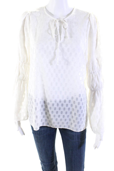 Waverly Grey Womens Burnout Fil Coupe Bell Sleeve Tie Nek Top Blouse White Large