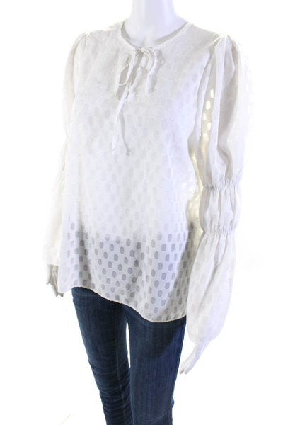 Waverly Grey Womens Burnout Fil Coupe Bell Sleeve Tie Nek Top Blouse White Large