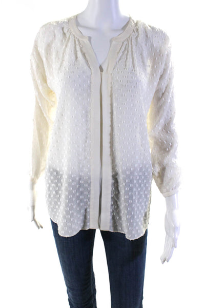 Rebecca Taylor Womens Long Sleeve Fil Coupe Y Neck Top Blouse Ivory Size 4