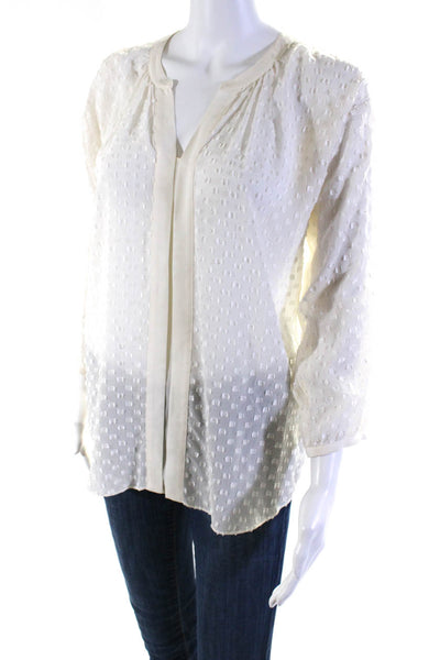 Rebecca Taylor Womens Long Sleeve Fil Coupe Y Neck Top Blouse Ivory Size 4