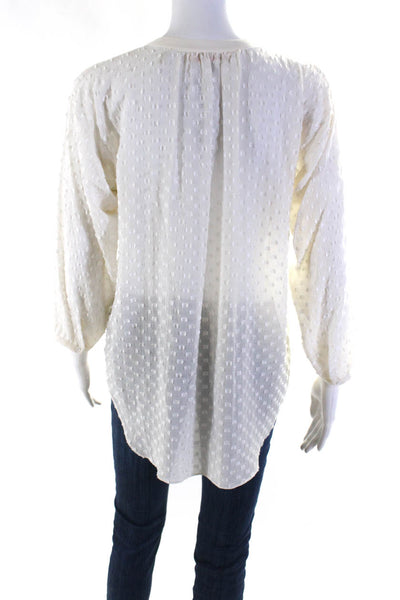 Rebecca Taylor Womens Long Sleeve Fil Coupe Y Neck Top Blouse Ivory Size 4