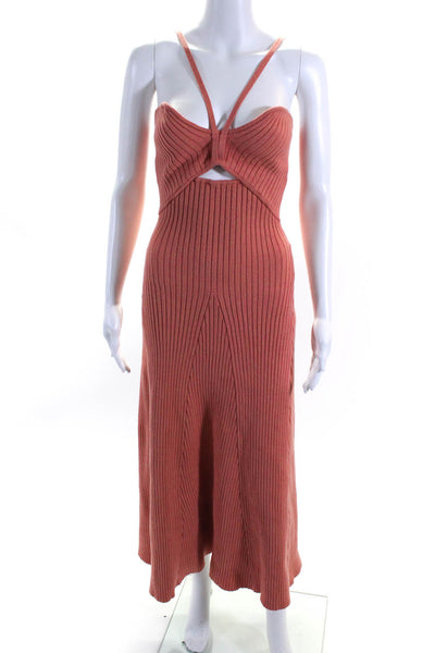 Anna Quan Womens Cotton Ribbed Fit & Flare Textured Maxi Dress Orange Size 8