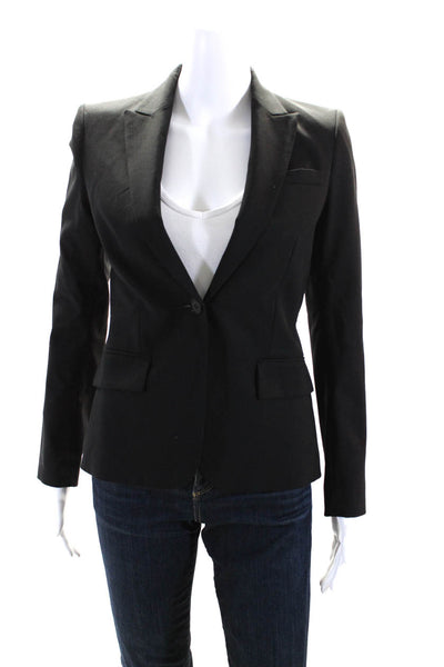 Theory Womens Woven Peak Lapel One Button Blazer Jacket Black Wool Size 0