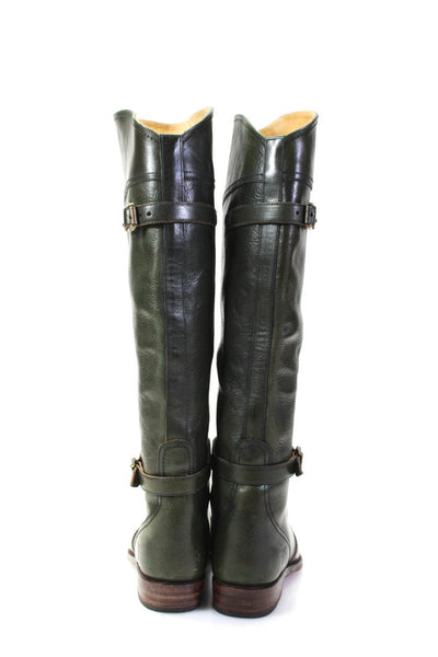 Frye Womens Leather Almond Toe Double Shaft Buckle Knee High Boots Green Size 6M