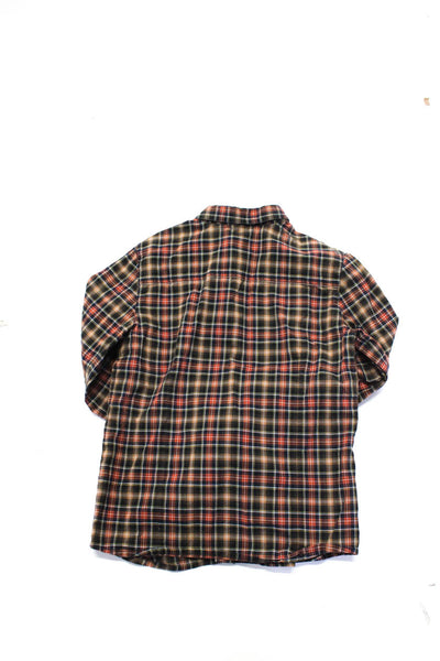 Bonpoint Childrens Boys Plaid Long Sleeve Button Up Shirt Brown Orange Size 8