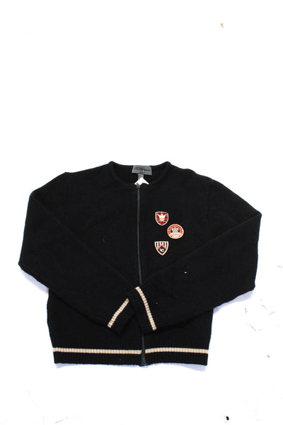 Les Copains Childrens Boys Glitter Patch Full Zip Sweater Jacket Black Wool Sz 8