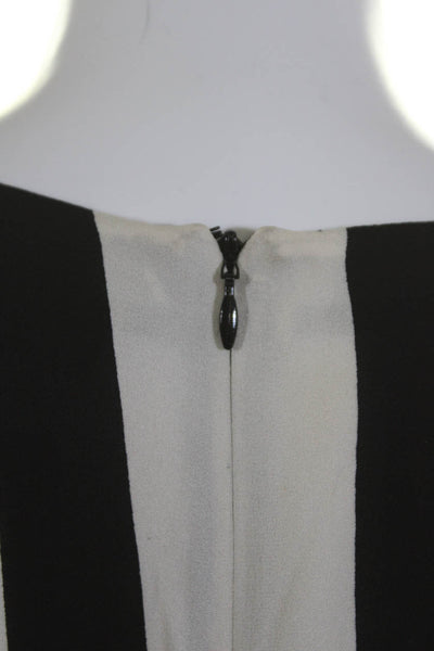 ALC Womens Long Sleeve Stripe Crew Neck Top Blouse Black Ivory Silk Size Medium