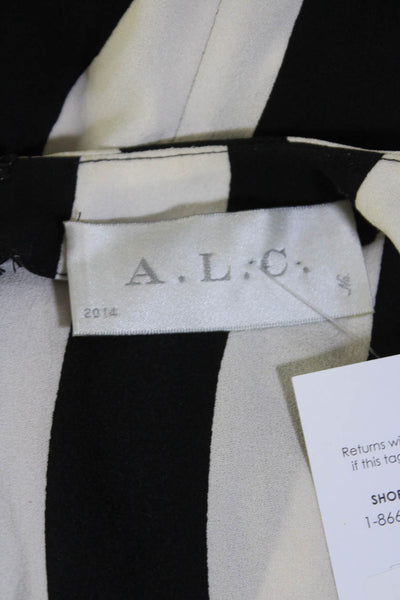 ALC Womens Long Sleeve Stripe Crew Neck Top Blouse Black Ivory Silk Size Medium