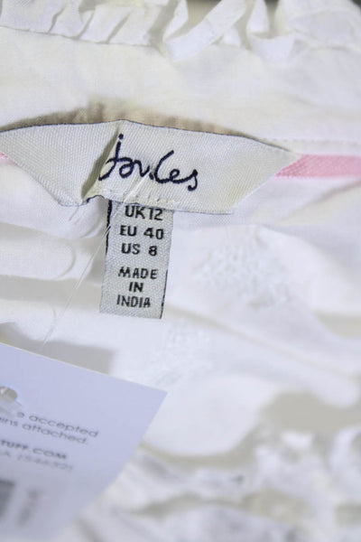 Joules Womens Embroidered Ruffle Long Sleeve Button Up Top Blouse White Size 8