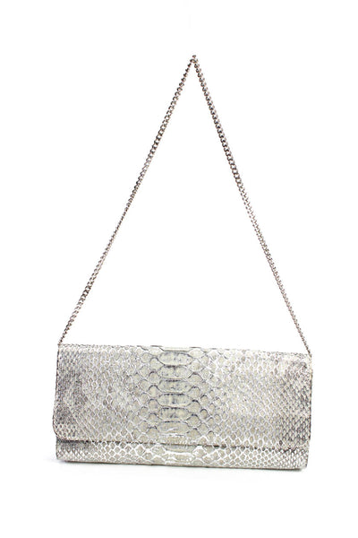 Fatto a Mano By Carlos Falchi Womens Snakeskin Print Shoulder Handbag Silver