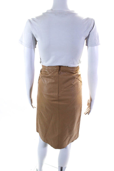 Theory Womens Leather Knee Length Pencil Skirt Beige Size 2