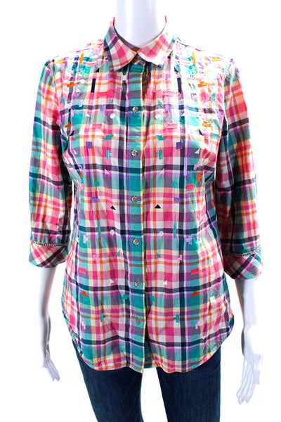 Robert Graham Women's Collar Short Sleeves Button Up Plaid Shirt Size S