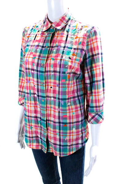 Robert Graham Women's Collar Short Sleeves Button Up Plaid Shirt Size S