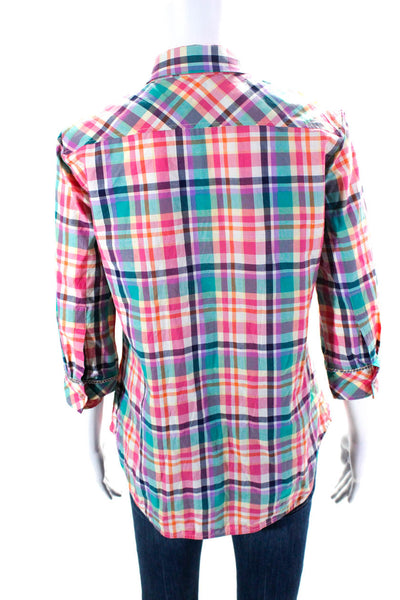 Robert Graham Women's Collar Short Sleeves Button Up Plaid Shirt Size S