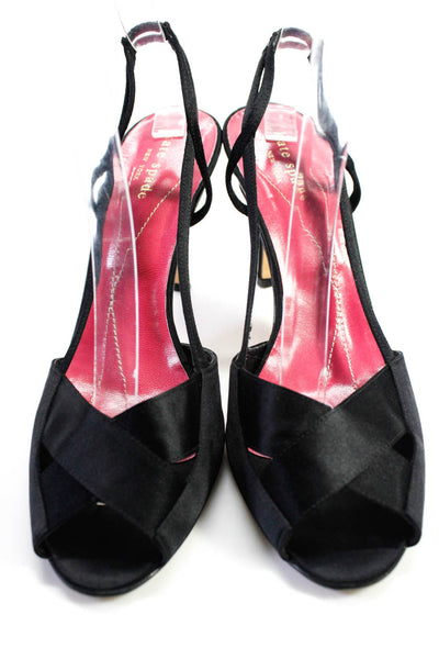 Kate Spade New York Womens Satin Peep Toe Strappy Slingback Heels Black Size 8US